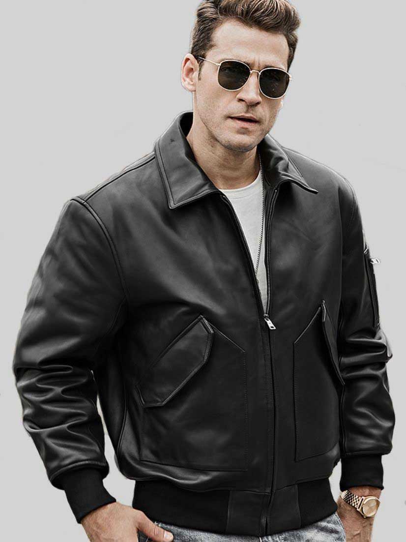 Men’s Aviator Leather Jacket: Russell