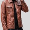 Men's Shirt Collar Leather Jacket in Tan: Invercargill