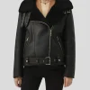 Women's Black Sherpa Leather Jacket: Tauranga
