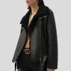 Women's Black Sherpa Leather Jacket: Tauranga - Image 4