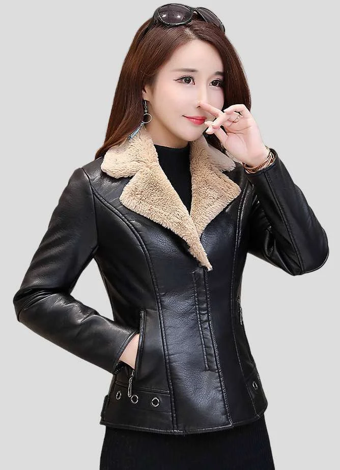 Women’s Black Aviator Leather Jacket: Amberley