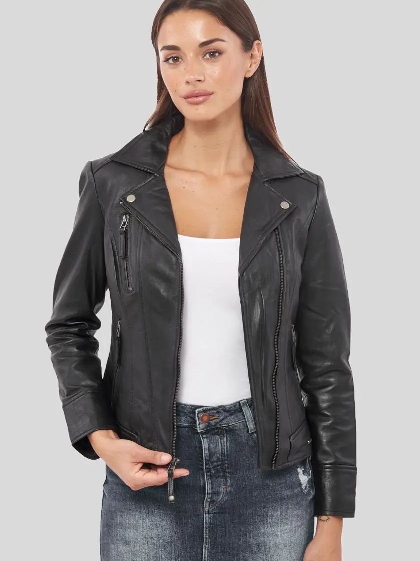 Women’s Black Biker Leather Jacket: Blenheim