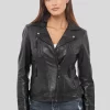 Women's Black Biker Leather Jacket: Blenheim - Image 4