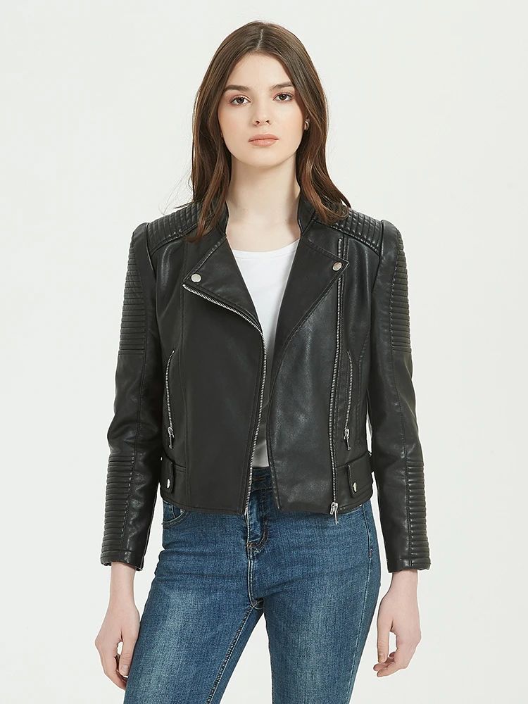 Women’s Black Biker Leather Jacket: Foxton