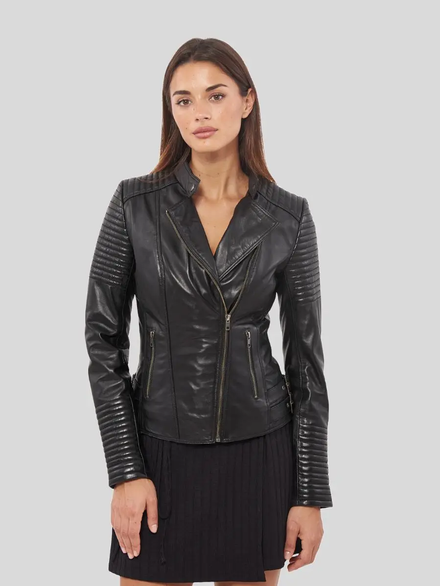 Women’s Black Biker Leather Jacket: Rakaia