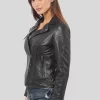 Women's Black Biker Leather Jacket: Blenheim - Image 3