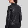 Women's Black Café Racer Leather Jacket: Granity - Image 4