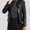 Women's Black Café Racer Leather Jacket: Granity
