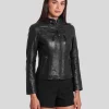 Women's Black Café Racer Leather Jacket: Granity - Image 3