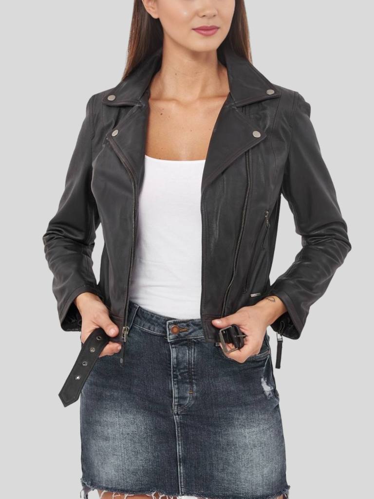 Women’s Cropped Biker Leather Jacket: Onewhero