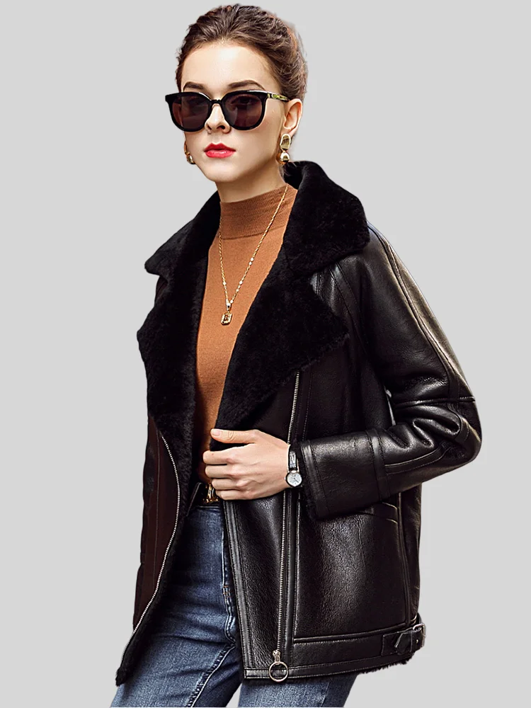 Women’s Black Faux Fur Leather Jacket: Tauranga
