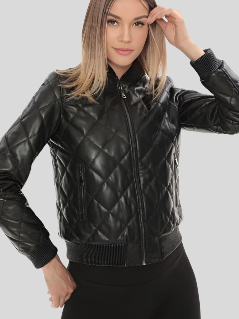 Women’s Black Puffer Leather Jacket: Weston