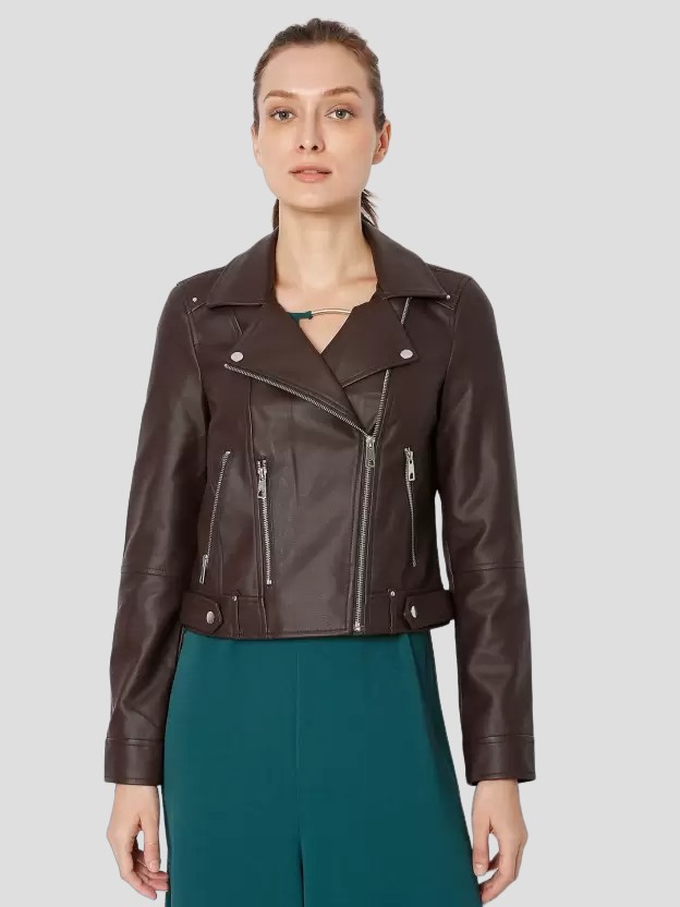 Women’s Brown Biker Leather Jacket: Auroa