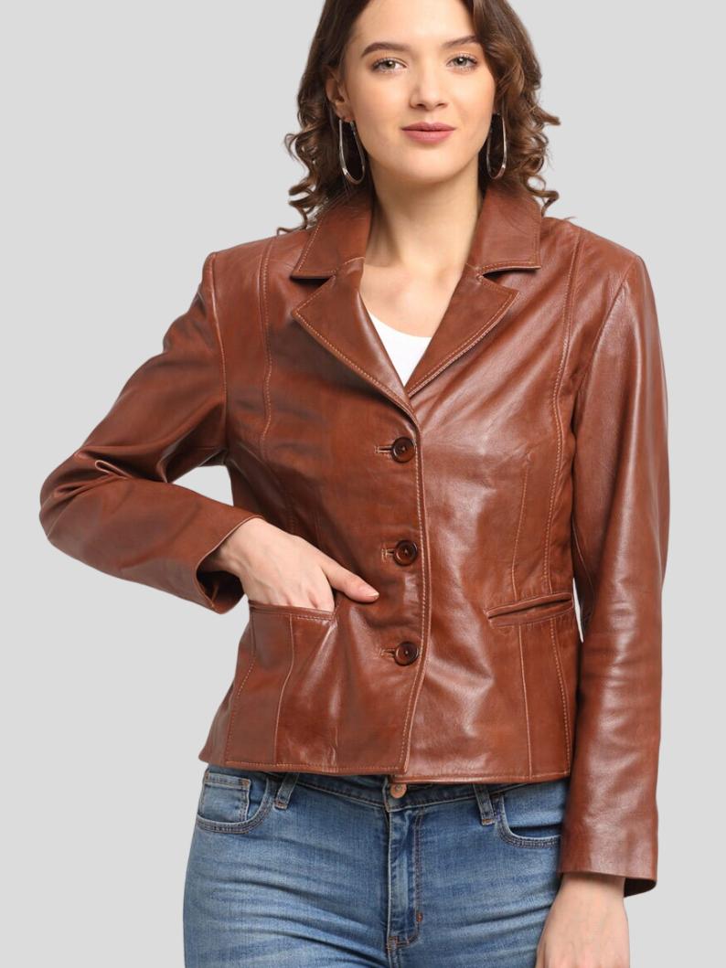 Women’s Brown Crop Leather Blazer: Pukaki