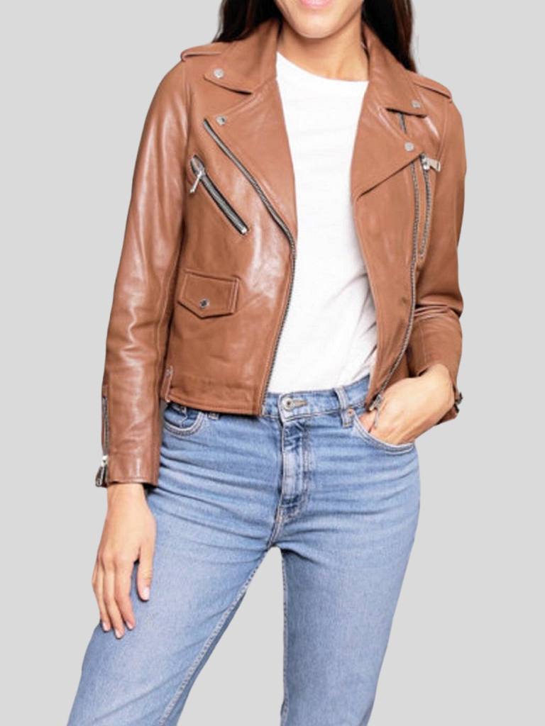 Women’s Cropped Biker Leather Jacket: Poroti