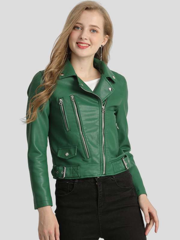 Women’s Green Biker Leather Jacket: Gore