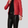 Women's Red Biker Leather Jacket: Oban - Image 3