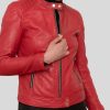 Women's Red Biker Leather Jacket: Oban - Image 4