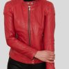 Women's Red Biker Leather Jacket: Oban