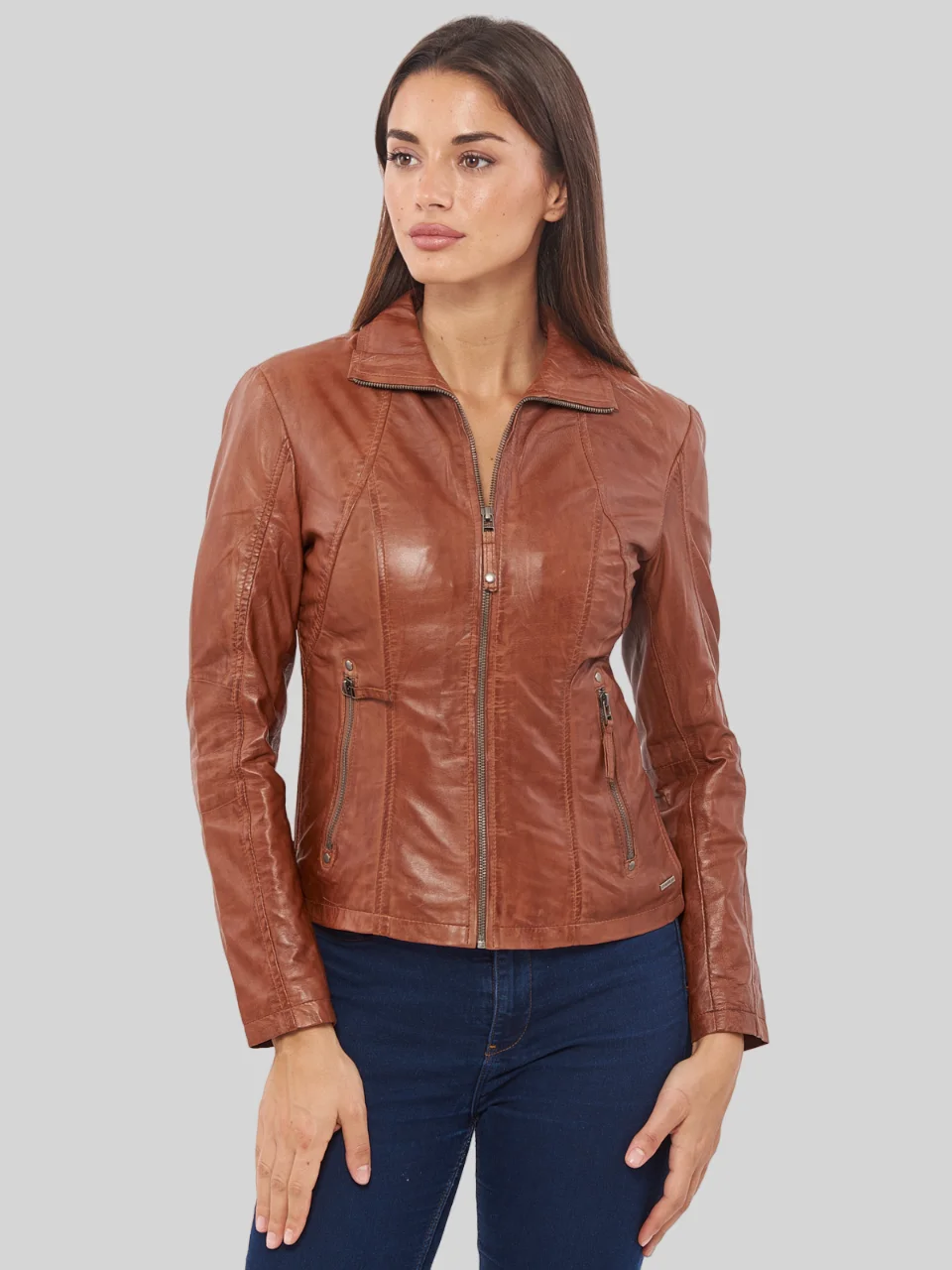Women’s Tan Biker Leather Jacket: Inglewood