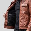 Men's Shirt Collar Leather Jacket in Tan: Invercargill - Image 2