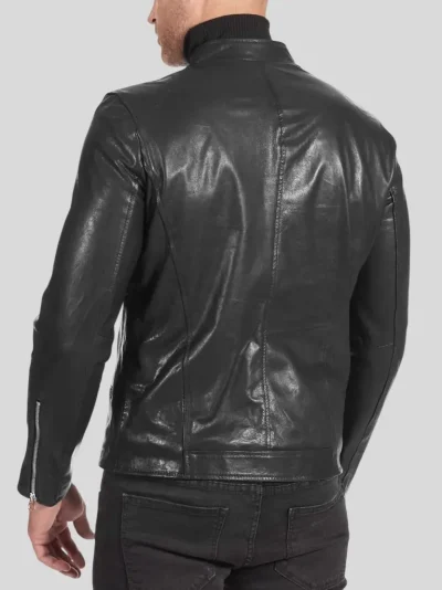 Men's Black Cafe Racer Leather Jacket: Christchurch - Image 2