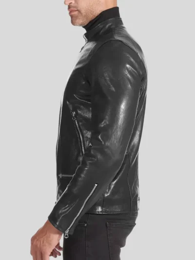Men's Black Cafe Racer Leather Jacket: Christchurch - Image 3