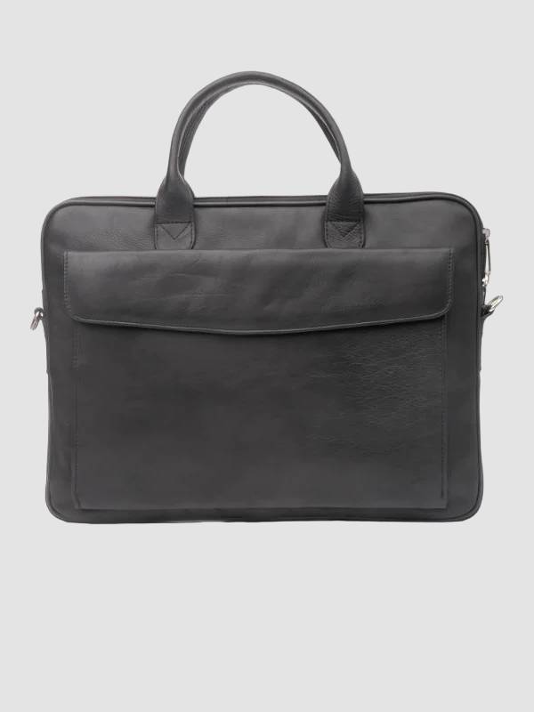 Slim Black Leather Laptop Bag: Masterton