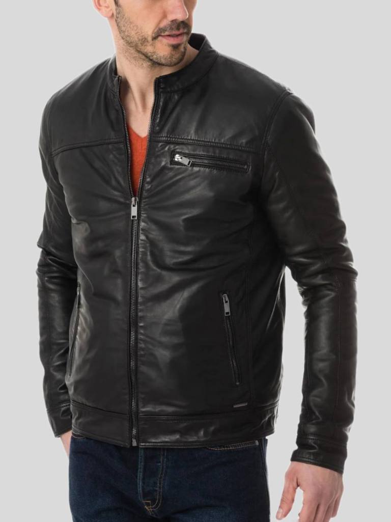 Men’s Black Cafe Racer Leather Jacket: Blackball