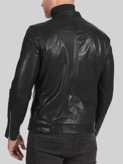 Men's Black Cafe Racer Leather Jacket: Christchurch - Image 4