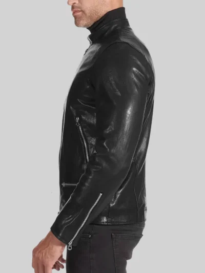 Men's Black Cafe Racer Leather Jacket: Christchurch - Image 3