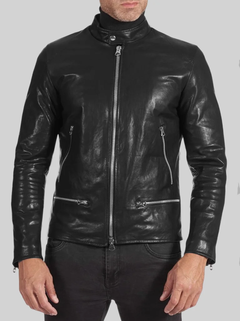 Men’s Black Cafe Racer Leather Jacket: Christchurch