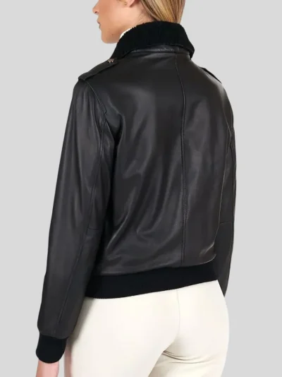 Women's Aviator Black Leather Jacket Jacket: Helensville - Image 2