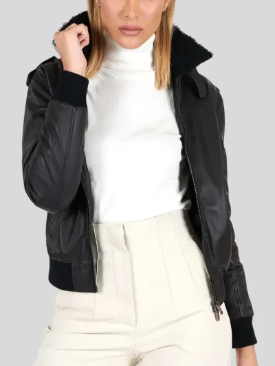 Women's Aviator Black Leather Jacket Jacket: Helensville - Image 3