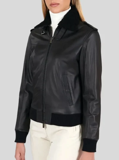 Women's Aviator Black Leather Jacket Jacket: Helensville - Image 4